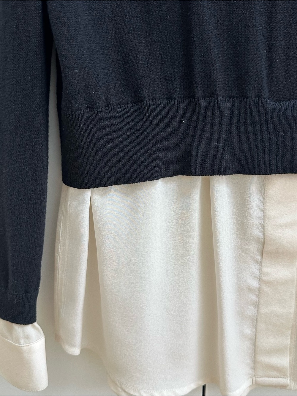 Layered Black Sweater with Cream Shirt Panel - SIZE SMALL - Picture 2 of 10